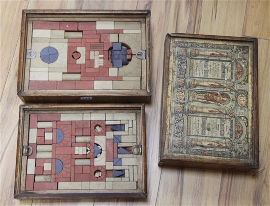 Three boxes of Victorian building blocks by Richter & Co, with Litho instructions